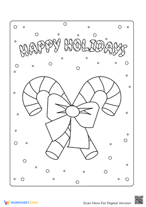 Candy Cane with Bow Coloring Page 