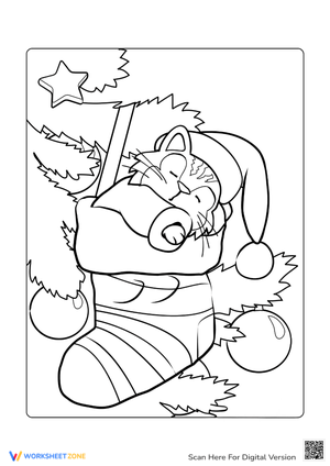Cat in Stocking Coloring Page