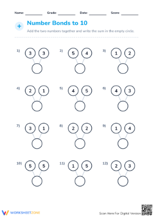 Number Bonds to 10 Worksheet | Grade 1 Essential