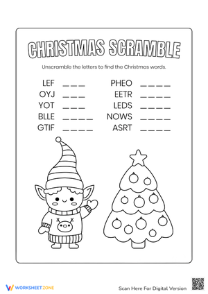 Elf Coloring & Christmas Word Scramble