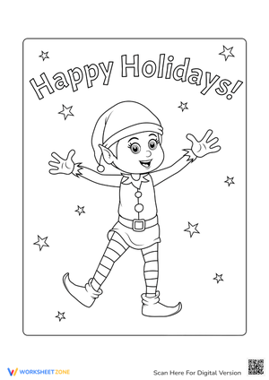 Happy Holidays With Elf Coloring Page