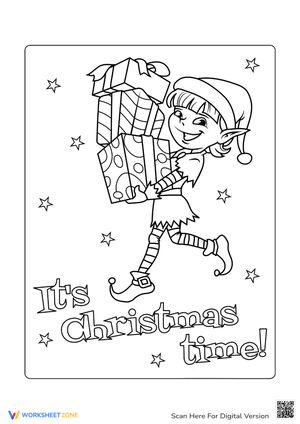 Elf with Presents Coloring Sheet