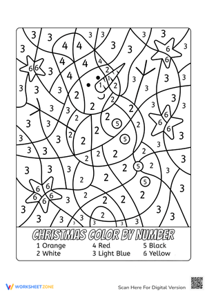Snowman Color by Number - Winter Fun Coloring Page