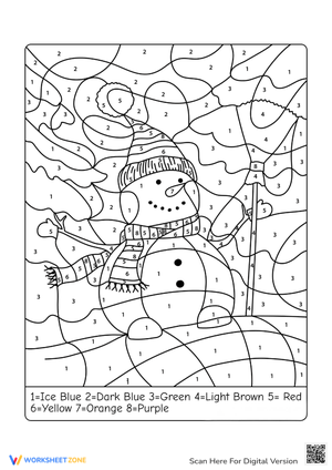 Winter Snowman Color by Number - Fun Coloring Page!