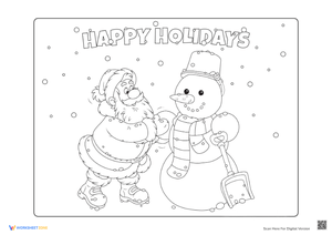 Holiday Snowman with Santa Coloring