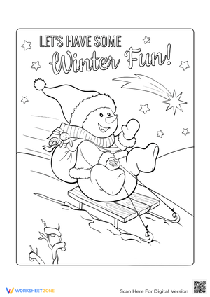 Snowman Sledding Coloring Page - Winter Fun for Kids!