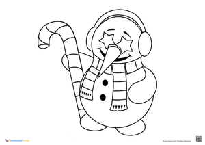 Snowman Holding Candy Cane Coloring