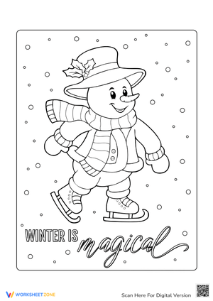 Snowman Ice Skating Coloring Page - Winter Fun for Kids