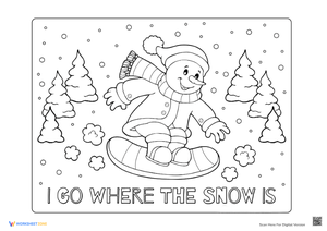 Snowman Snowboarding Coloring Page