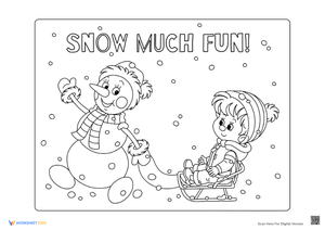 Snowman and Child Sledding Coloring Page