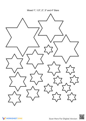 Six-Pointed Star Coloring Pages: Mixed Sizes