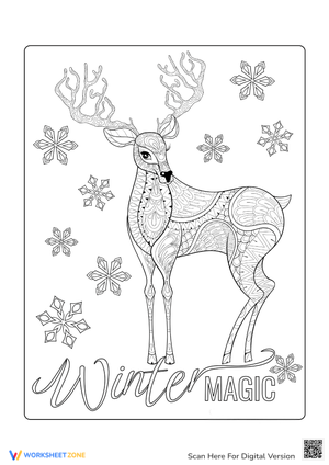 Festive Snowflake Stag Coloring Page - Christmas Art Fun!