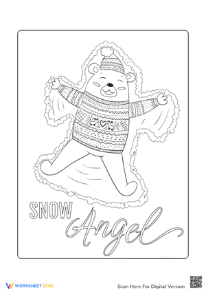 Winter Coloring Page: Bear Snow Angel