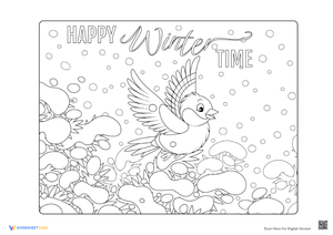 Bird in Snowy Tree Coloring Page - Winter Fun for Kids!
