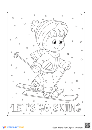 Winter Coloring Page: Boy Skiing 