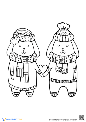 Cozy Winter Friends Coloring Page - Bear, Rabbit & Fox Fun