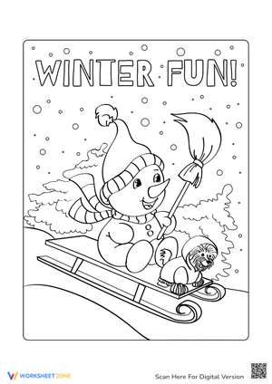 Winter Fun with Snowman Sledding Coloring Page