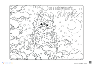 Owl in Winter Night Coloring Page