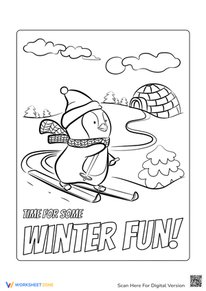 Winter Coloring Fun with Penguin Skiing