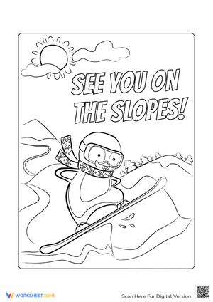 Snowboarding Penguin Coloring Page