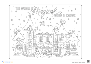 Snowy House Coloring Page - Winter Scene Fun for Kids!