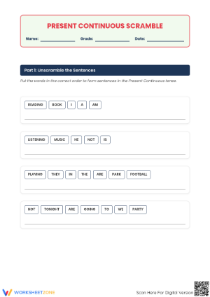 Grade 6 Present Continuous — Printable No-Prep Worksheet