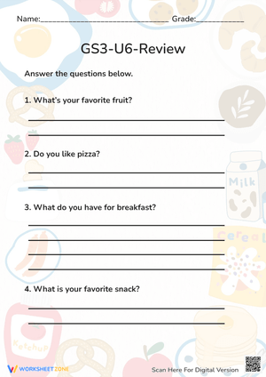 Grade 3 Writing Prompts: Printable Food Review