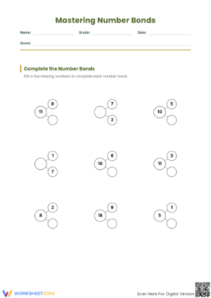 Grade 1 Number Bonds — Printable No-Prep Worksheet