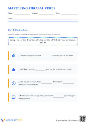 Phrasal Verbs Worksheet | Grade 5 ELA Printable