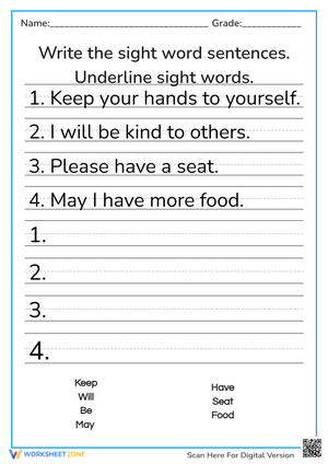 Practice Sight Words – Sentence Writing 