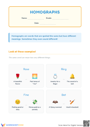 Essential Grade 3 Homographs — Printable No-Prep Worksheet