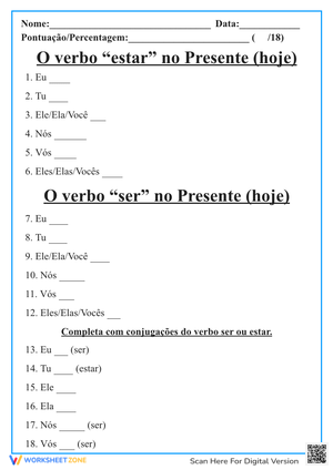 Grade 1 Portuguese Verbs — Printable No-Prep Worksheet