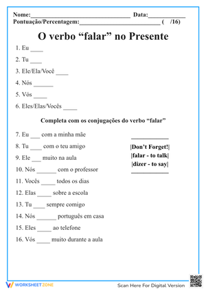 "Falar" Verb Conjugation Worksheet | Grade 1 Essential