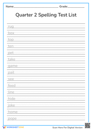 Grade 1 Spelling Test List — Essential Handwriting Guide