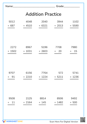 Addition Drill for Big Numbers
