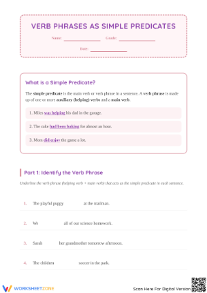 Verb Phrases as Simple Predicates | Grade 3 Printable