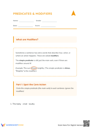 Grade 3 Simple Predicate Worksheet | Essential Practice