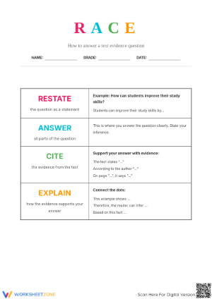 RI.4.1 Worksheet: RACE Strategy — Grade 4 Aligned