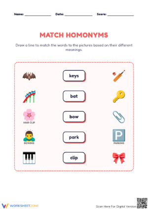 Match the Homonyms Worksheet | Grade 4 Essential