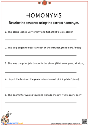 Homonyms: Rewrite the Sentences Activity
