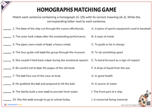 Homographs Matching Game: Fun Word Practice
