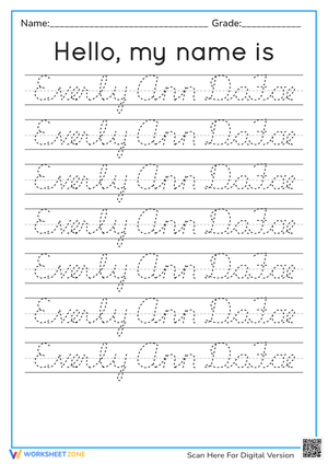 Cursive Name Tracing Worksheet | Grade 1 Printable