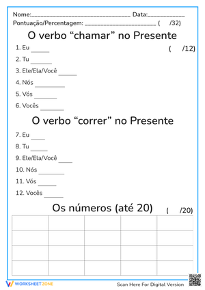 Portuguese Verb & Number Worksheet | Grade 1 Essential