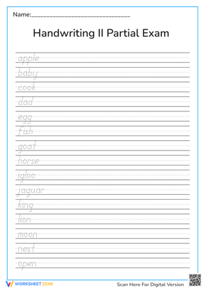 Grade 1 Handwriting II — Printable Tracing Worksheet
