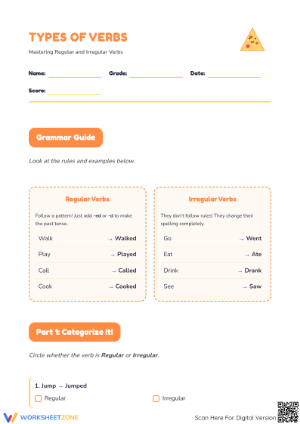 Regular vs. Irregular Verbs Printable Worksheet | Grade 3
