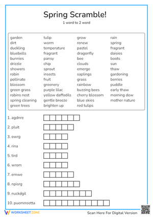 Spring Word Scramble Worksheet | Grade 8 Essential