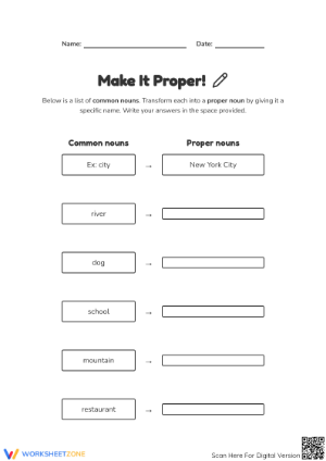 Proper Noun Transformation Worksheet | Grade 3 Essential
