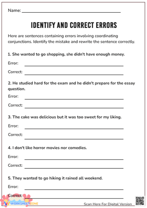 Identify and Correct Errors in Coordinating Conjunctions