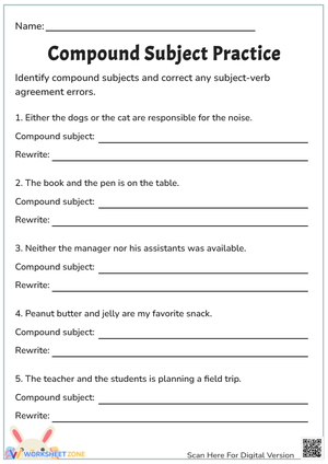 Compound Subject and Verb Agreement Worksheet
