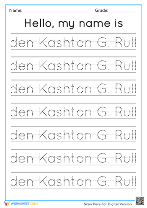 Den Kashton G. Rull Name Tracing Worksheet